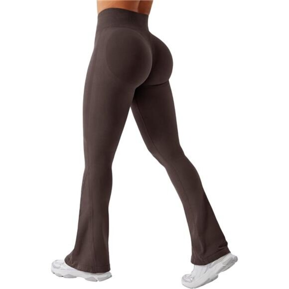 Flare Leggings Womens Workout Butt Lifting Legging 28" inseam Chocolate Brown - Picture 1 of 4